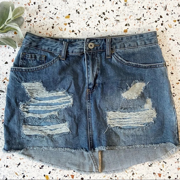 Vanilla Star Dresses & Skirts - Mini Skirt Denim Jean Micro Skirt Denim Summer Distressed Deconstructed Size 7